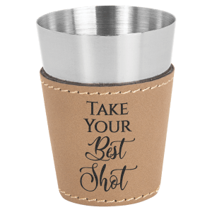 Light Brown with Black Engraving 2 oz Shot Glass - Laser Engraved Premium Glass Award