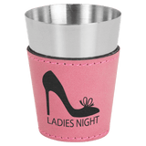 Pink with Black Engraving 2 oz Shot Glass - Laser Engraved Premium Glass Award