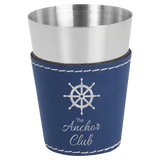 Blue with Silver Engraving 2 oz Shot Glass - Laser Engraved Premium Glass Award