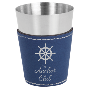 Blue with Silver Engraving 2 oz Shot Glass - Laser Engraved Premium Glass Award