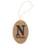 Light Brown with Black Engraving Oval Ornament with String - Laser Engraved Leatherette