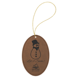 Dark Brown with Black Engraving Oval Ornament with String - Laser Engraved Leatherette