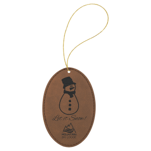 Dark Brown with Black Engraving Oval Ornament with String - Laser Engraved Leatherette