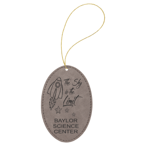 Gray with Black Engraving Oval Ornament with String - Laser Engraved Leatherette