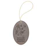 Gray with Black Engraving Oval Ornament with String - Laser Engraved Leatherette