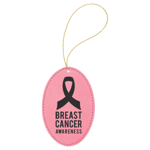 Pink with Black Engraving Oval Ornament with String - Laser Engraved Leatherette