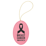 Pink with Black Engraving Oval Ornament with String - Laser Engraved Leatherette