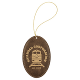 Rustic with Gold Engraving Oval Ornament with String - Laser Engraved Leatherette