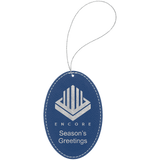 Blue with Silver Engraving Oval Ornament with String - Laser Engraved Leatherette
