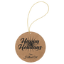 Light Brown with Black Engraving Round Ornament with String - Laser Engraved Leatherette