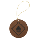 Dark Brown with Black Engraving Round Ornament with String - Laser Engraved Leatherette