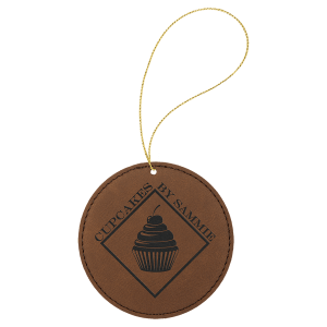 Dark Brown with Black Engraving Round Ornament with String - Laser Engraved Leatherette