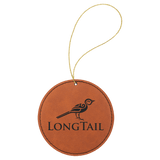 Rawhide with Black Engraving Round Ornament with String - Laser Engraved Leatherette