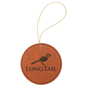 Rawhide with Black Engraving Round Ornament with String - Laser Engraved Leatherette