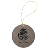 Gray with Black Engraving Round Ornament with String - Laser Engraved Leatherette