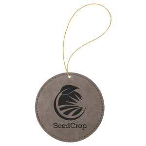 Gray with Black Engraving Round Ornament with String - Laser Engraved Leatherette