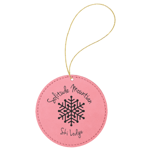Pink with Black Engraving Round Ornament with String - Laser Engraved Leatherette