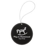 Black with Silver Engraving Round Ornament with String - Laser Engraved Leatherette