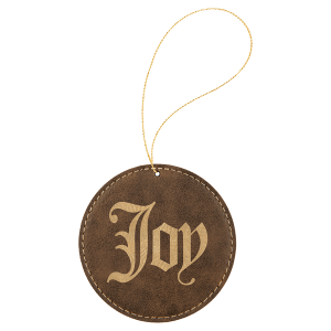 Rustic with Gold Engraving Round Ornament with String - Laser Engraved Leatherette
