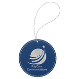Blue with Silver Engraving Round Ornament with String - Laser Engraved Leatherette