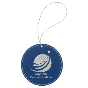 Blue with Silver Engraving Round Ornament with String - Laser Engraved Leatherette