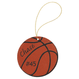 Basketball with Black Engraving Round Ornament with String - Laser Engraved Leatherette