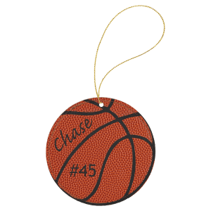 Basketball with Black Engraving Round Ornament with String - Laser Engraved Leatherette