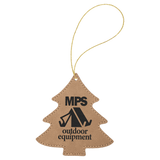 Light Brown with Black Engraving Tree Ornament with String - Laser Engraved Leatherette