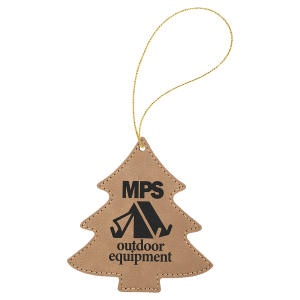 Light Brown with Black Engraving Tree Ornament with String - Laser Engraved Leatherette