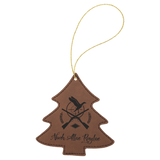 Dark Brown with Black Engraving Tree Ornament with String - Laser Engraved Leatherette