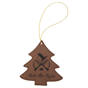 Dark Brown with Black Engraving Tree Ornament with String - Laser Engraved Leatherette