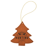 Rawhide with Black Engraving Tree Ornament with String - Laser Engraved Leatherette