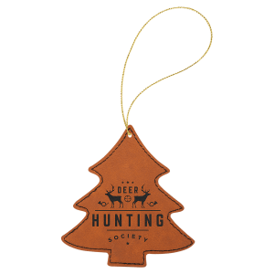 Rawhide with Black Engraving Tree Ornament with String - Laser Engraved Leatherette