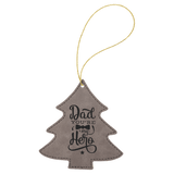 Gray with Black Engraving Tree Ornament with String - Laser Engraved Leatherette