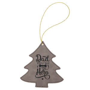 Gray with Black Engraving Tree Ornament with String - Laser Engraved Leatherette