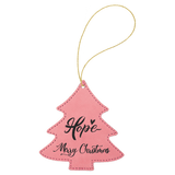 Pink with Black Engraving Tree Ornament with String - Laser Engraved Leatherette