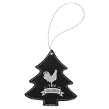 Black with Silver Engraving Tree Ornament with String - Laser Engraved Leatherette