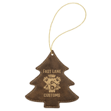 Rustic with Gold Engraving Tree Ornament with String - Laser Engraved Leatherette