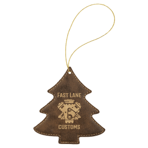 Rustic with Gold Engraving Tree Ornament with String - Laser Engraved Leatherette