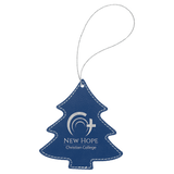 Blue with Silver Engraving Tree Ornament with String - Laser Engraved Leatherette