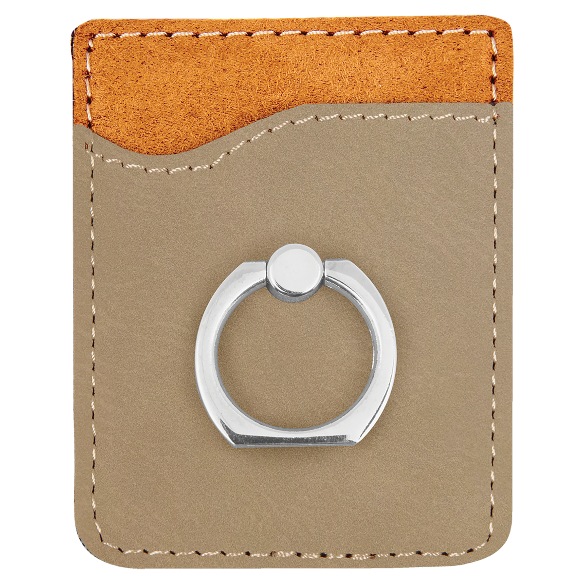 Light Brown with Black Engraving Phone Wallet with Ring - Laser Engraved Leatherette