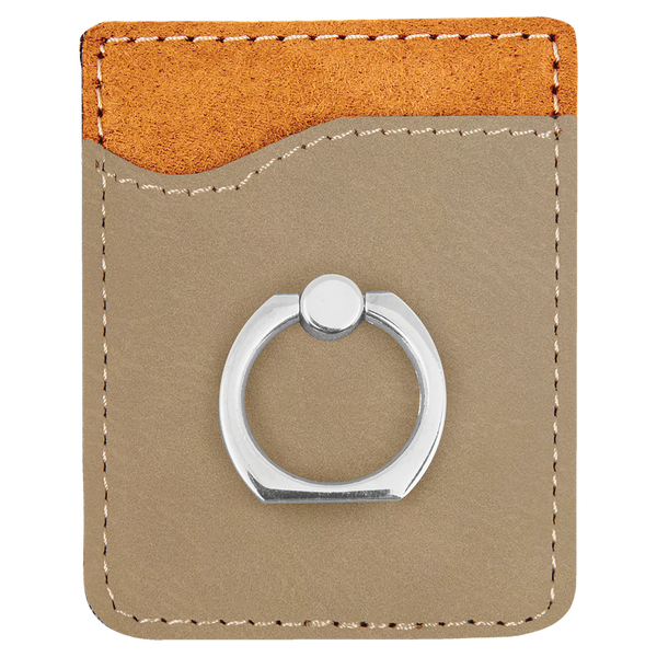 Light Brown with Black Engraving Phone Wallet with Ring - Laser Engraved Leatherette