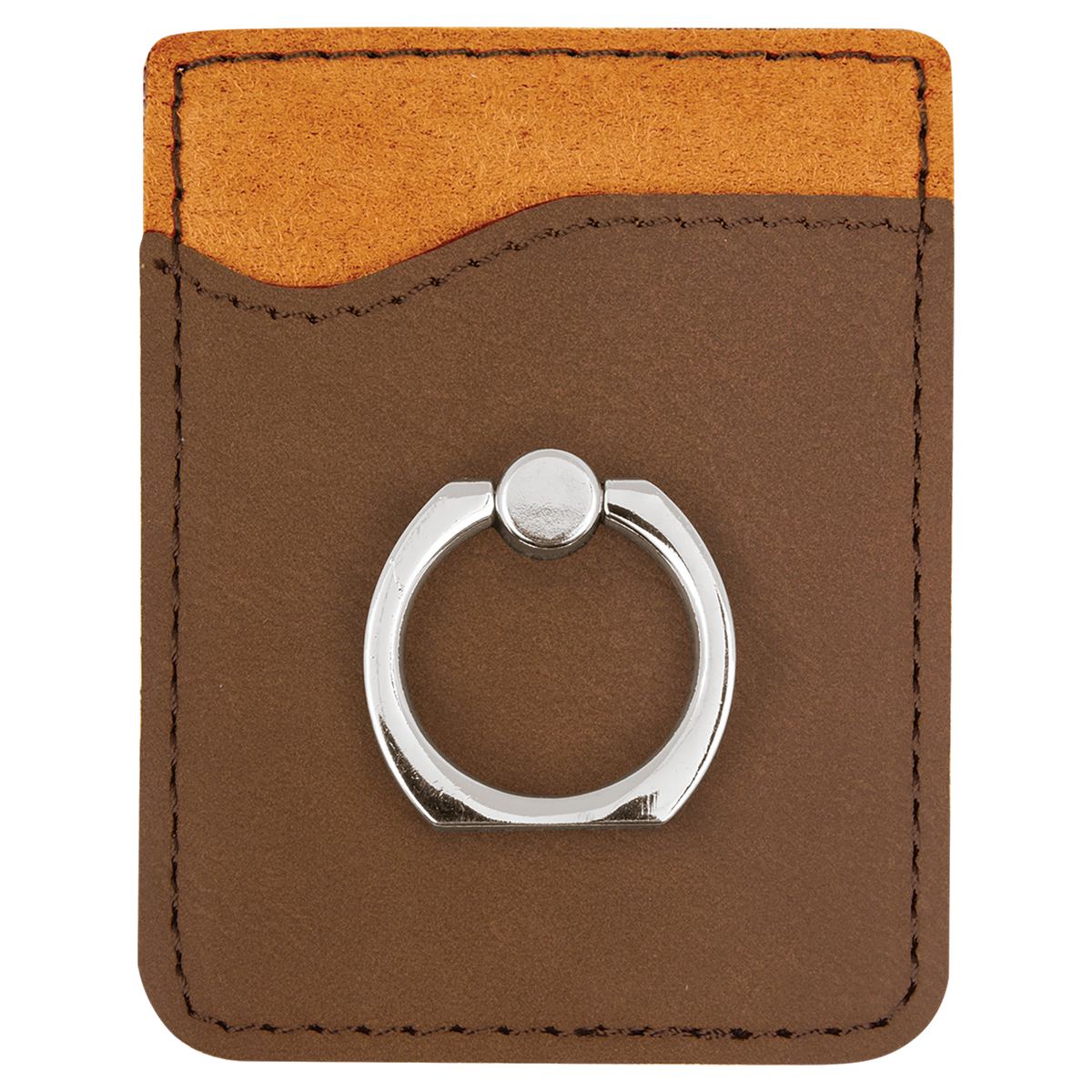 Dark Brown with Black Engraving Phone Wallet with Ring - Laser Engraved Leatherette