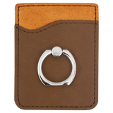 Dark Brown with Black Engraving Phone Wallet with Ring - Laser Engraved Leatherette