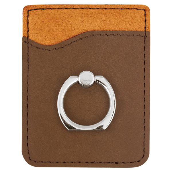 Dark Brown with Black Engraving Phone Wallet with Ring - Laser Engraved Leatherette