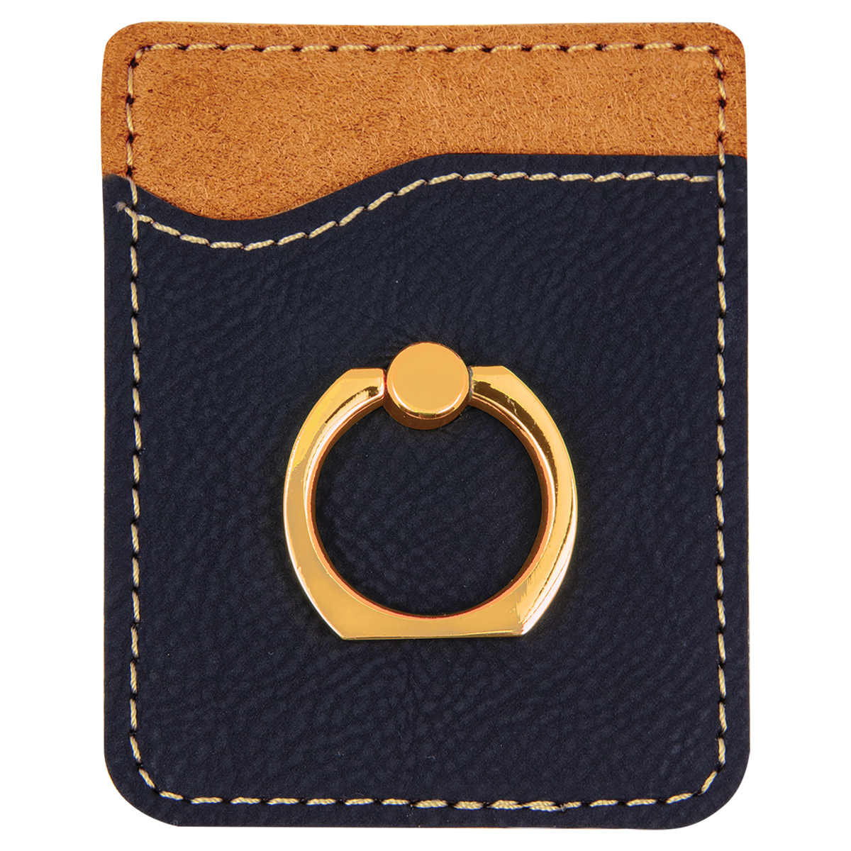 Black with Gold Engraving Phone Wallet with Ring - Laser Engraved Leatherette