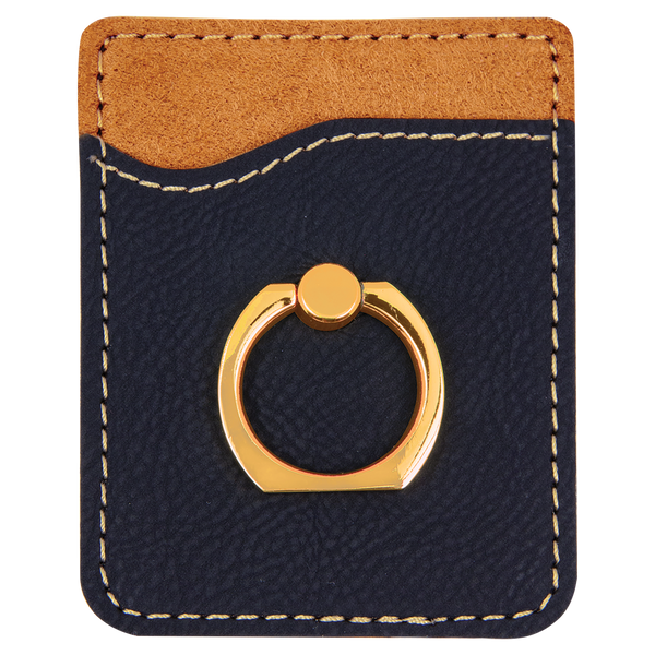 Black with Gold Engraving Phone Wallet with Ring - Laser Engraved Leatherette
