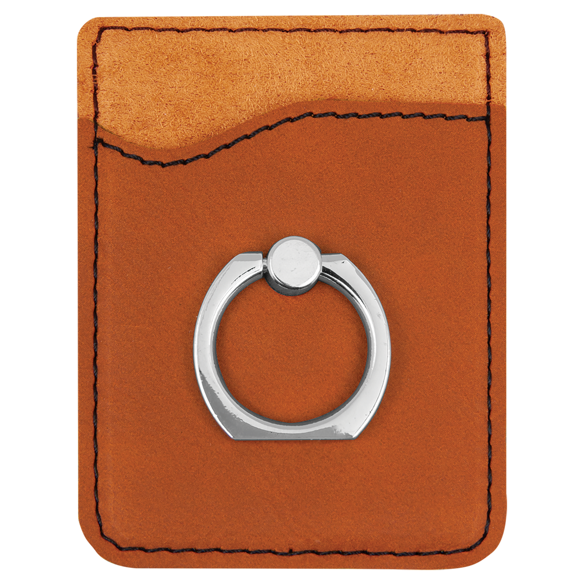 Rawhide with Black Engraving Phone Wallet with Ring - Laser Engraved Leatherette