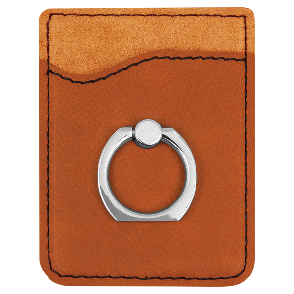 Rawhide with Black Engraving Phone Wallet with Ring - Laser Engraved Leatherette