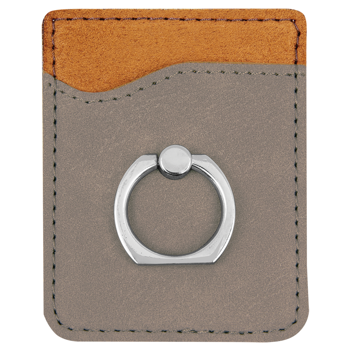 Gray with Black Engraving Phone Wallet with Ring - Laser Engraved Leatherette
